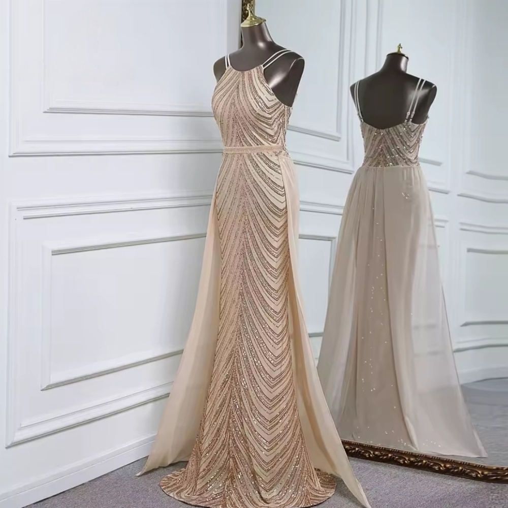 Glamorous Backless Sequin Gown - Champagne - Picture 14 of 15